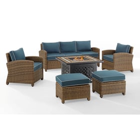 Crosley Bradenton Weathered Brown Navy 6pc Outdoor Set with Dante Fire Tabl...