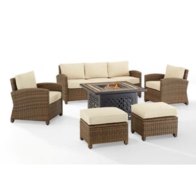 Crosley Bradenton Weathered Brown Sand 6pc Outdoor Set with Dante Fire Tabl...