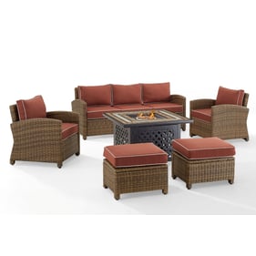 Crosley Bradenton Weathered Brown Sangria 6pc Outdoor Set with Dante Fire T...