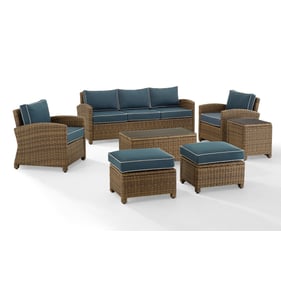 Crosley Bradenton Weathered Brown Navy 7pc Outdoor Patio Set