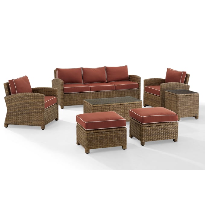 Crosley Bradenton Weathered Brown Sangria 7pc Outdoor Patio Set CRSL-KO70185WB-SG