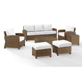 Crosley Bradenton Weathered Brown White Sunbrella 7pc Outdoor Patio Set