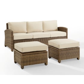 Crosley Bradenton Weathered Brown Sand 3pc Outdoor Patio Set with Ottoman