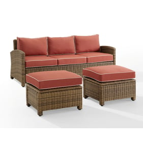 Crosley Bradenton Weathered Brown Sangria 3pc Outdoor Patio Set with Ottoma...