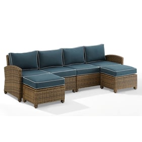 Crosley Bradenton Weathered Brown Navy 4pc Outdoor Patio Sectional