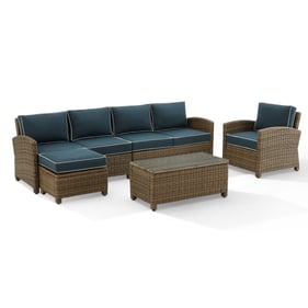 Crosley Bradenton Weathered Brown Navy 5pc Outdoor Patio Sectional