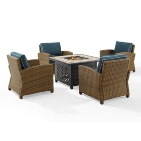 Crosley Bradenton Weathered Brown Navy 5pc Outdoor Armchair with Tucson Fir...