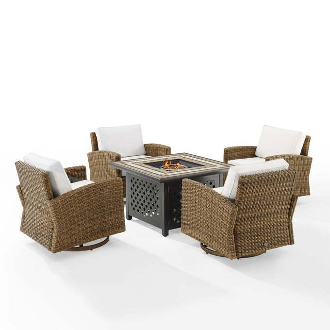 Crosley Bradenton White Sunbrella 5pc Outdoor Swivel Rocker Set with Tucson Fire Table CRSL-KO70209WB-WH