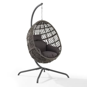 Crosley Tess Driftwood Gray Indoor Outdoor Hanging Egg Chair with Stand