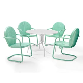 Crosley Griffith White Satin Aqua Gloss 5pc Round Retro Outdoor Dining Set