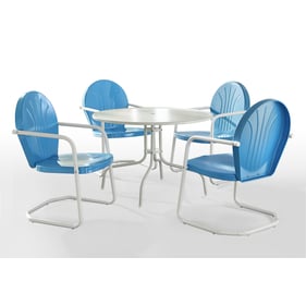 Crosley Griffith White Satin Sky Blue Gloss 5pc Round Retro Outdoor Dining ...