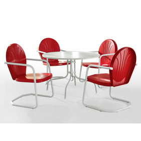 Crosley Griffith White Satin Bright Red Gloss 5pc Round Retro Outdoor Dinin...