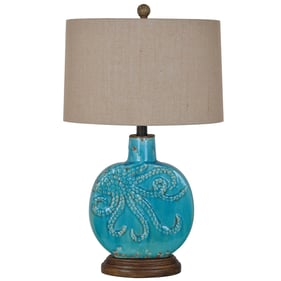 2 Crestview Collection Deep Antique Turquoise Burlap Table Lamps