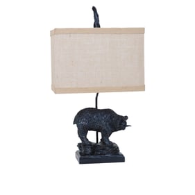 2 Crestview Collection Fishing Bronze Burlap Bear Table Lamps