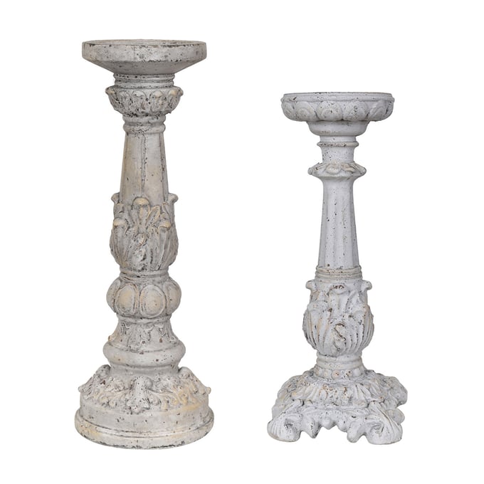 Crestview Collection Victorian Antique White Grey 2pc Candle Holders Set CRST-CVCHE691