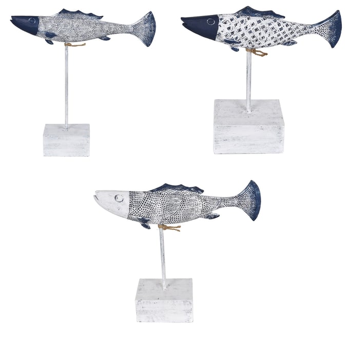 Crestview Collection Blue White Antique Fish Statue CRST-CVDEP790