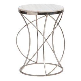 Crestview Collection Chaney White Silver Round Marble Table