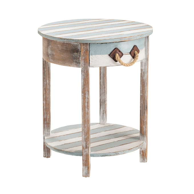 Crestview Collection Blue Round 1 Drawer Accent Table CRST-CVFZR691