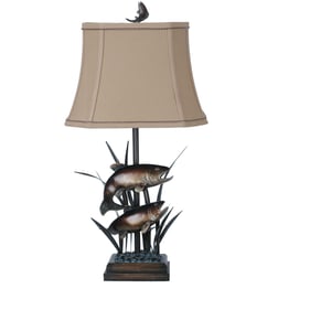 2 Crestview Collection Upstream Bronze Beige Table Lamps