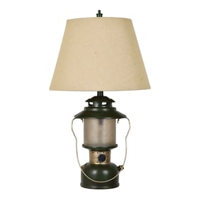 2 Crestview Collection Camp Green Burlap Lantern Lamp with Nightlights