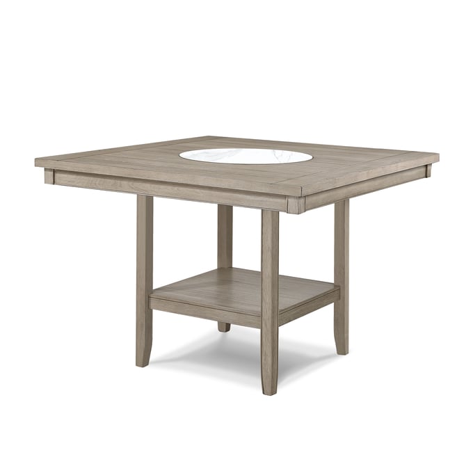 Crown Mark Fulton White Oak Counter Height Table With Marble Lazy Susan CRW-2727MB-T-4848