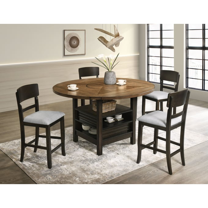 Crown Mark Oakly 5pc Counter Height Table Set CRW-2848T-6060-CNT-S1