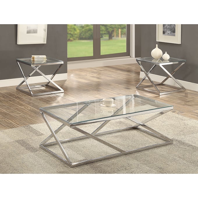 Crown Mark Chase Silver 3pc Coffee Table Set CRW-3272-OCT-S1