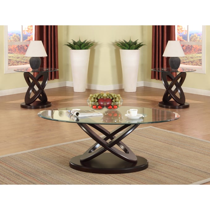 Crown Mark Cyclone Brown Clear 3pc Coffee Table Set CRW-4235-OCT-S1