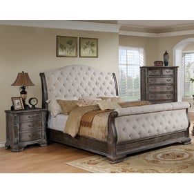 Crown Mark Sheffield Antique Grey 4pc Bedroom Set With King Sleigh Bed