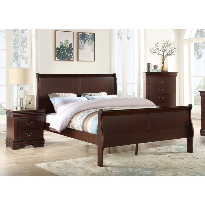 Crown Mark Louis Philip Cherry Wood 4pc Bedroom Set With Twin Bed CRW-B3850-T-BR-S1