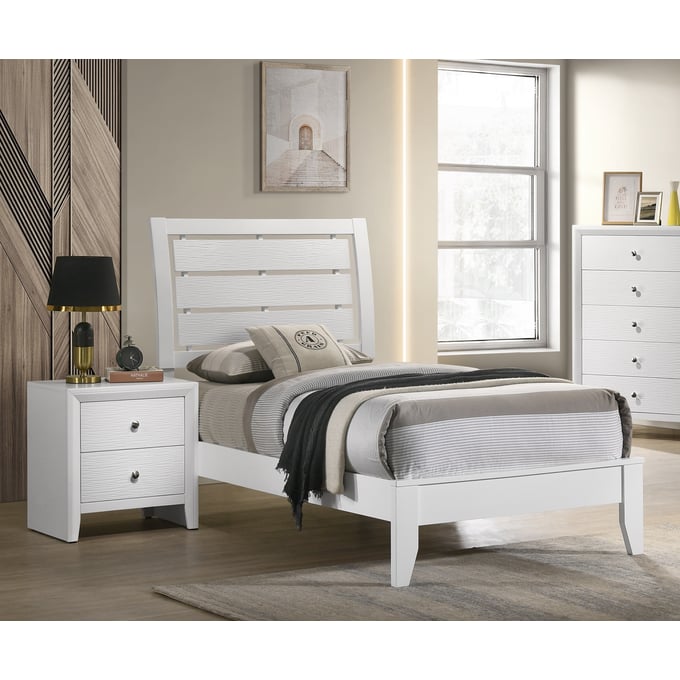 Crown Mark Evan White 4pc Bedroom Set with Twin Bed CRW-B4710-BR-S8