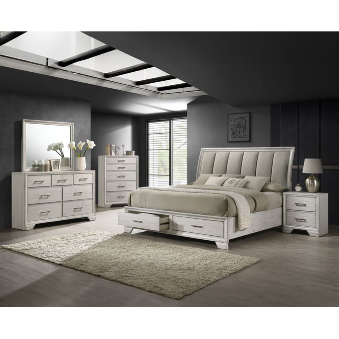 Crown Mark Jaymes White Mist 5pc Bedroom Set With Queen Bed CRW-B6582-Q-BED-S3