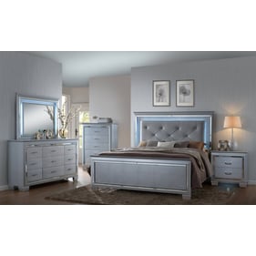 Crown Mark Lillian Silver 5pc Bedroom Set With Queen Bed