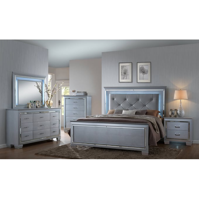 Crown Mark Lillian Silver 5pc Bedroom Set With King Bed CRW-B7100-K-5PC