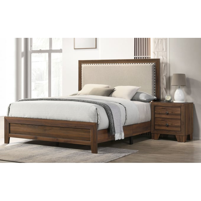 Crown Mark Millie Brown Cherry 2pc Bedroom Set With King Upholstery Bed CRW-B9255-K-BED-S1