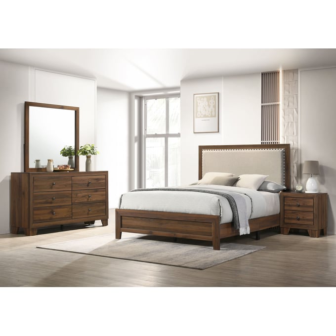 Crown Mark Millie Brown Cherry 4pc Bedroom Set With King Upholstery Bed CRW-B9255-K-BED-S2