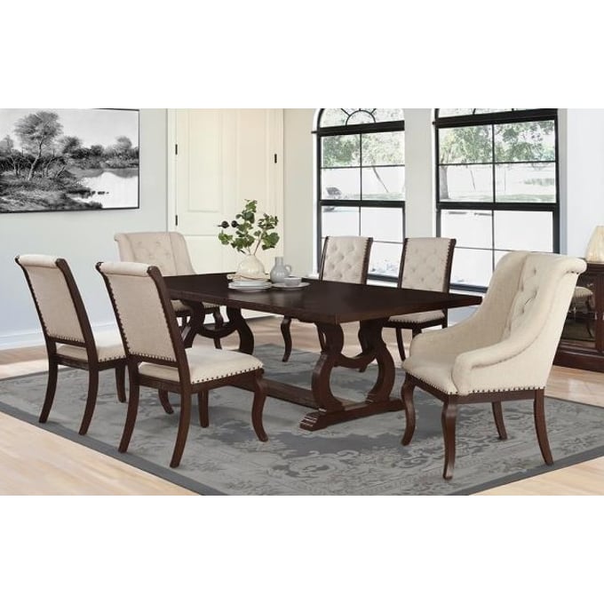 Coaster Furniture Brockway Antique Java 7pc Trestle Dining Room Set CST-11031-DR-S1