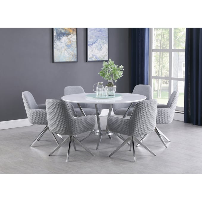 Coaster Furniture Abby Glossy White 7pc Dining Room Set CST-1103-DR-S1