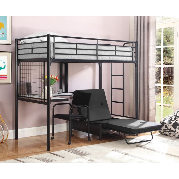 Coaster Furniture Jenner Black Loft Bed with Futon Pad CST-2209-SM