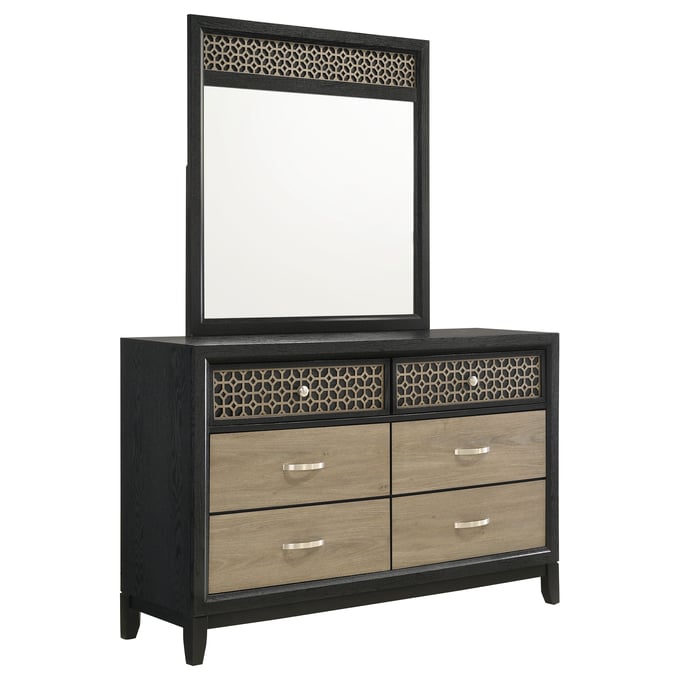 Coaster Furniture Valencia Light Brown Black Dresser and Mirror CST-223043M