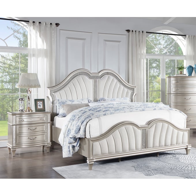 Coaster Furniture Evangeline Silver Oak Ivory 4pc Cal King Platform Bedroom Set CST-223391KW-BR-S6