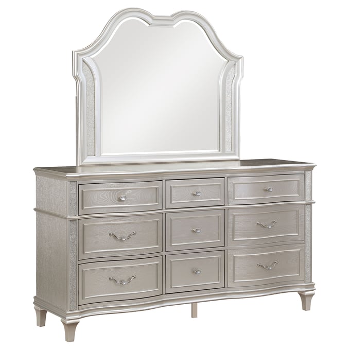 Coaster Furniture Evangeline Silver Oak 9 Drawers Dresser And Mirror CST-223393M