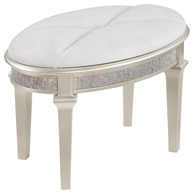 Coaster Furniture Evangeline Silver Ivory Oval Vanity Stool CST-223399