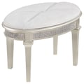 Evangeline Oval Vanity Stool with Faux Diamond Trim Silver and Ivory