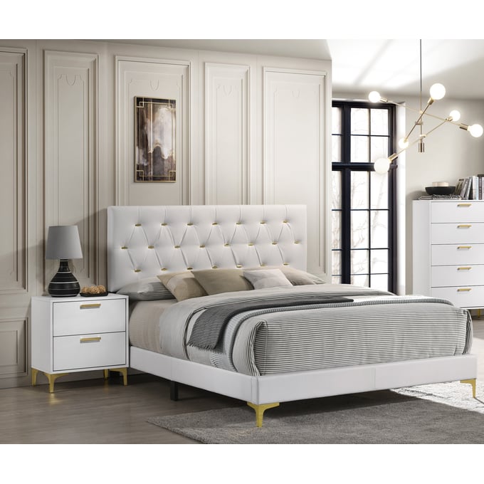 Coaster Furniture Kendall White Tufted 2pc King Panel Bedroom Set CST-224401KE-BR-S2