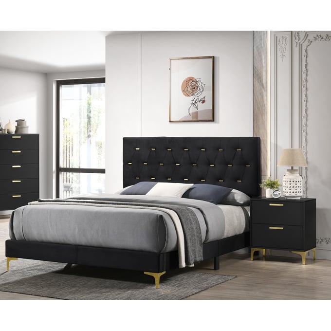 Coaster Furniture Kendall Black Tufted 2pc Queen Panel Bedroom Set CST-224451Q-BR-S1