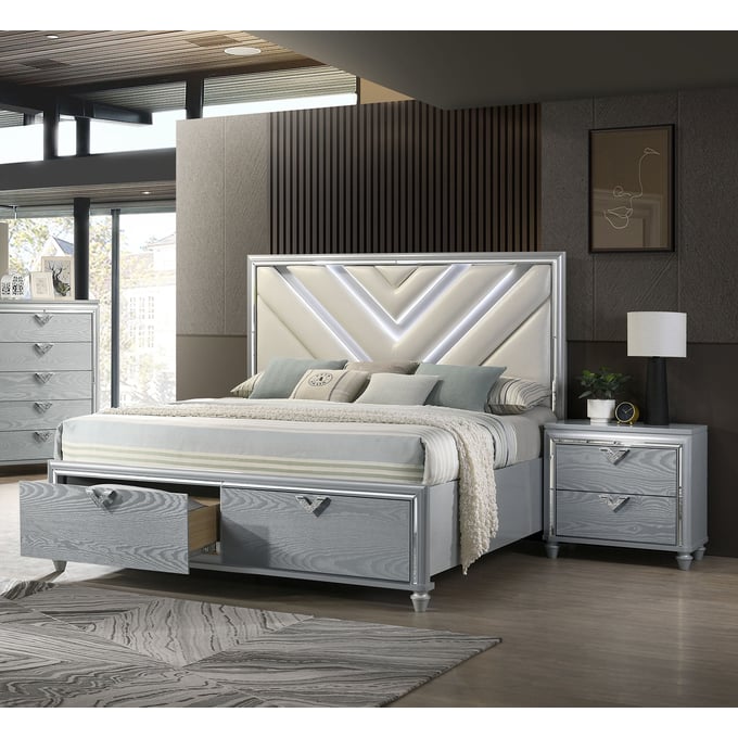 Coaster Furniture Veronica Silver 4pc Storage Bedroom Set with King Bed CST-22472-BR-S4