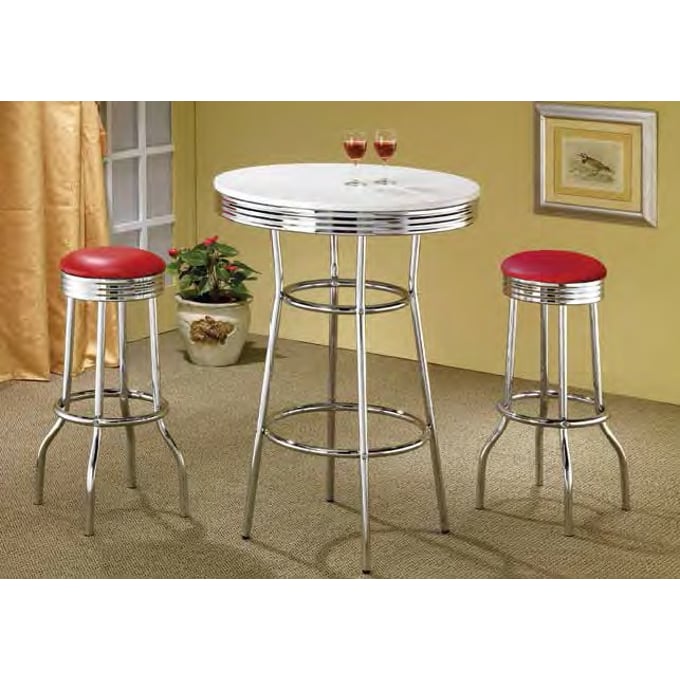 Coaster Furniture Theodore White Chrome 3pc Bar Height Set CST-2300-BAR-S1