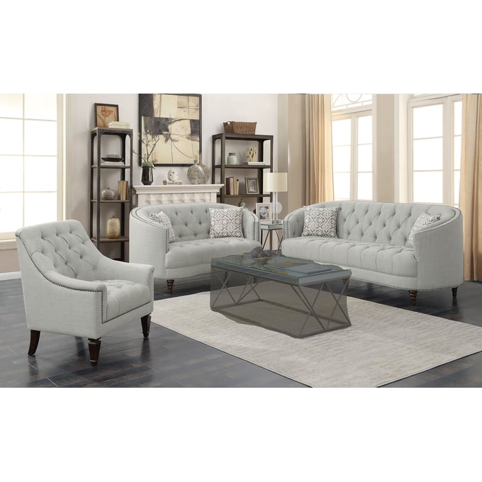 Coaster Furniture Avonlea Grey Fabric Nailhead 3pc Living Room Set CST-50564-LR-S1