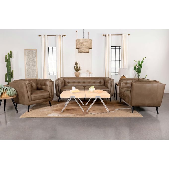 Coaster Furniture Thatcher Brown Button Tufted 3pc Living Room Set CST-50942-LR-S2